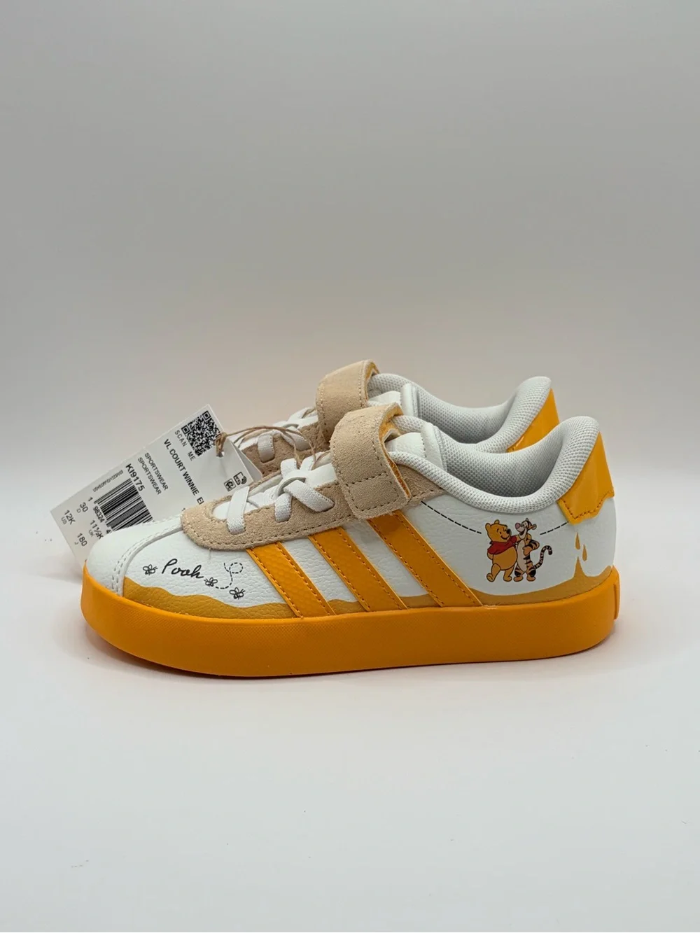 Adidas VL Court Kids Winnie EL White & Yellow Tigger Sneakers - Velcro Closure